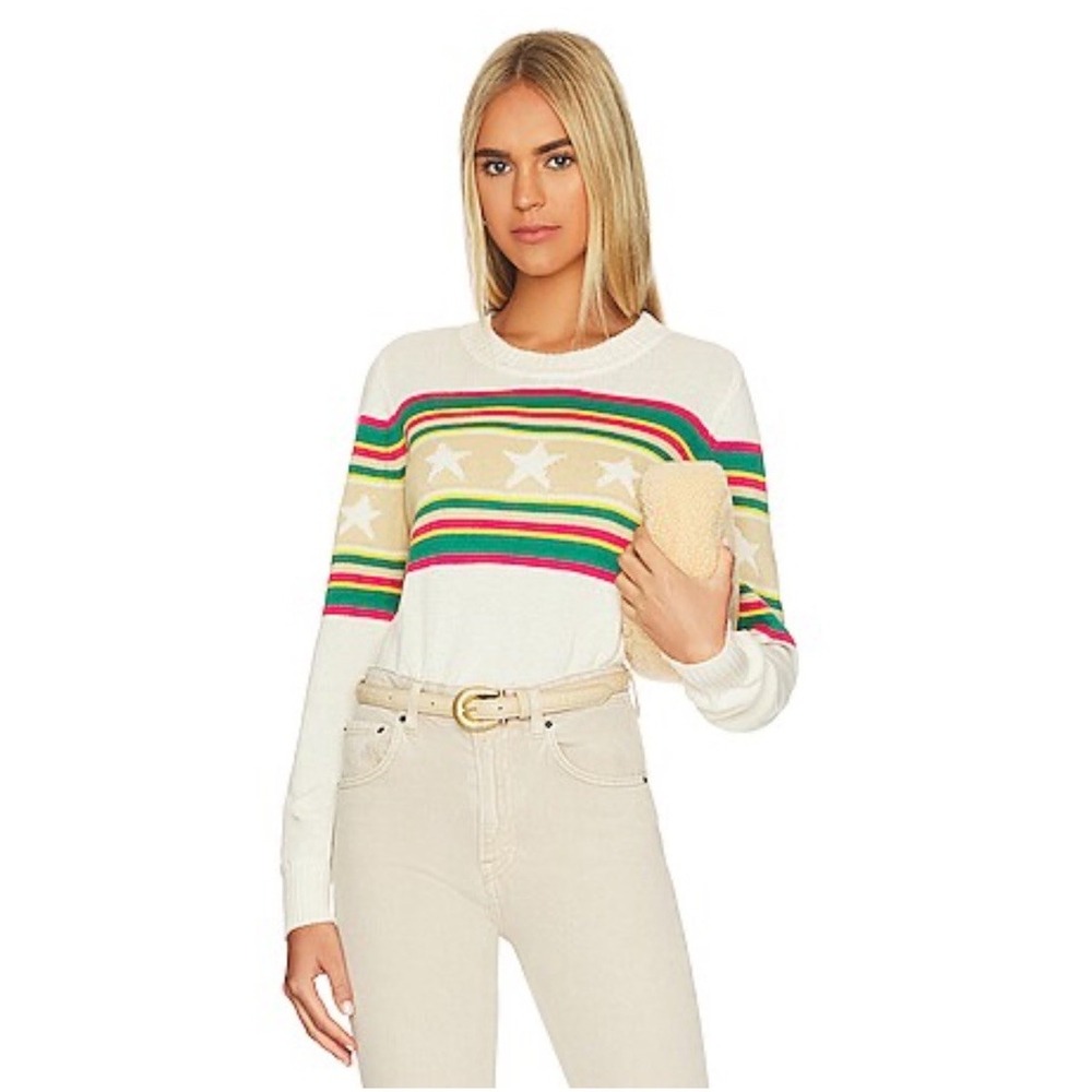 Chaser Star Pullover Sweater Womens Sz M Beige Stars Heavenly Stripe Cotton NWOT